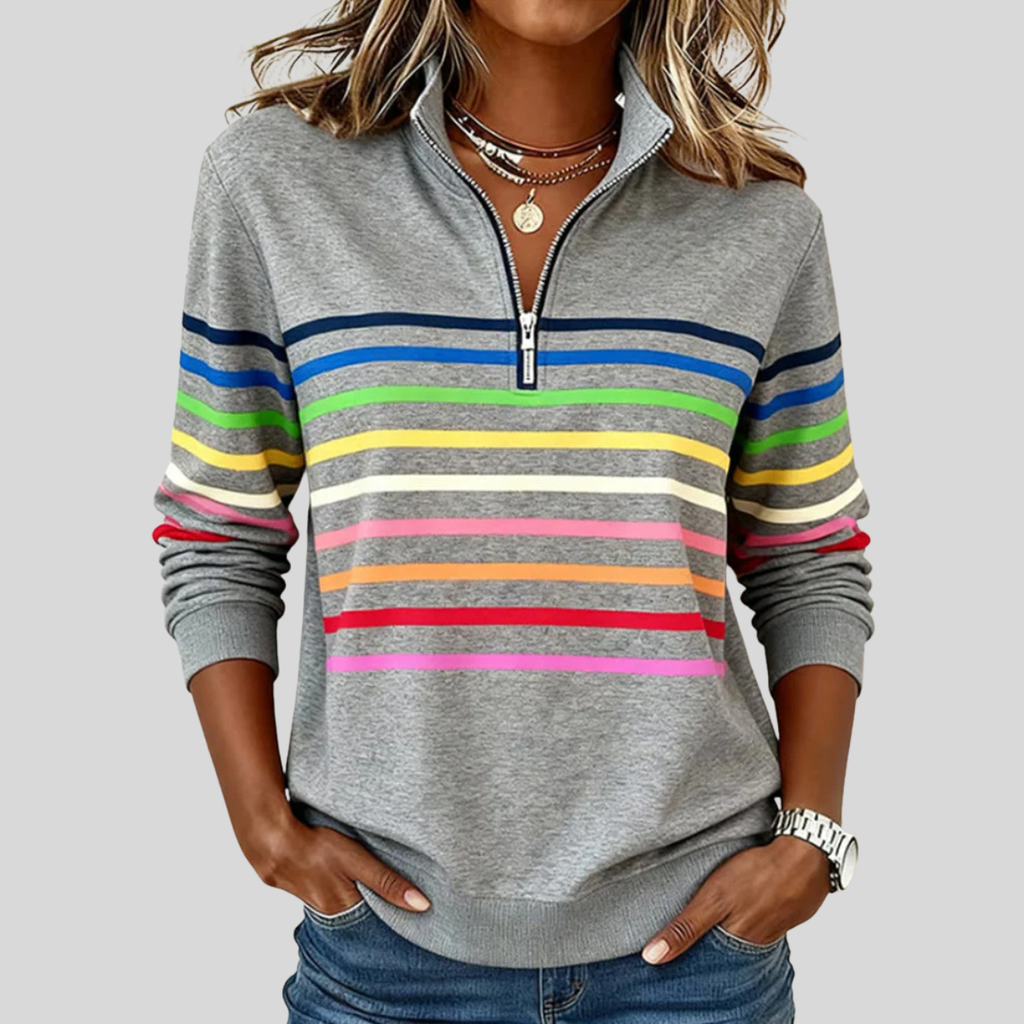 Prismette | Vibrant Striped Half-Zip Hoodie