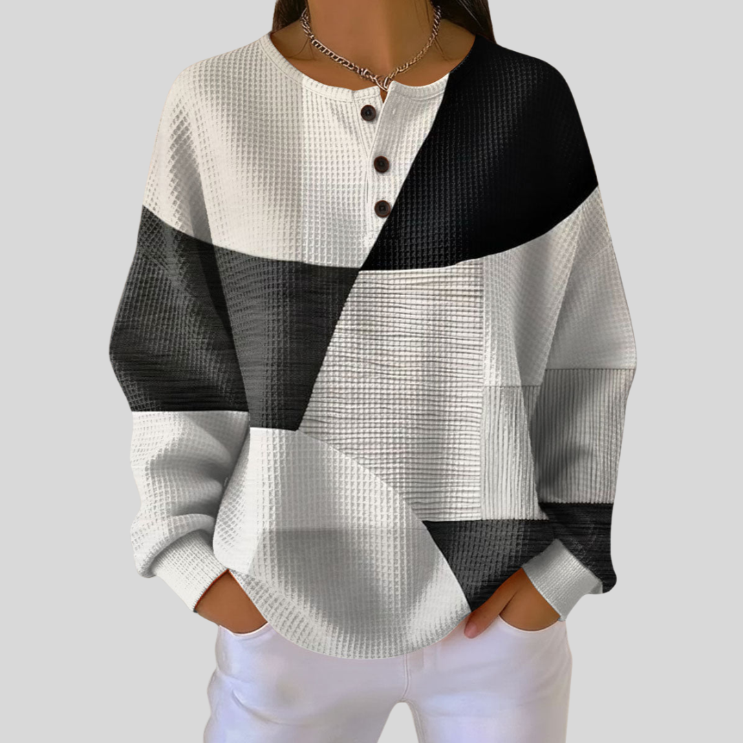 Almira | Honeycomb Fabric Henley Sweatshirt