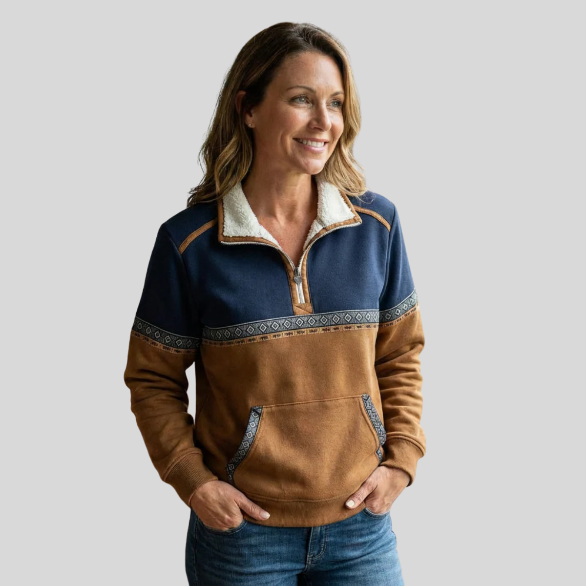 Alvette | Sherpa-Collared Half-Zip Pullover