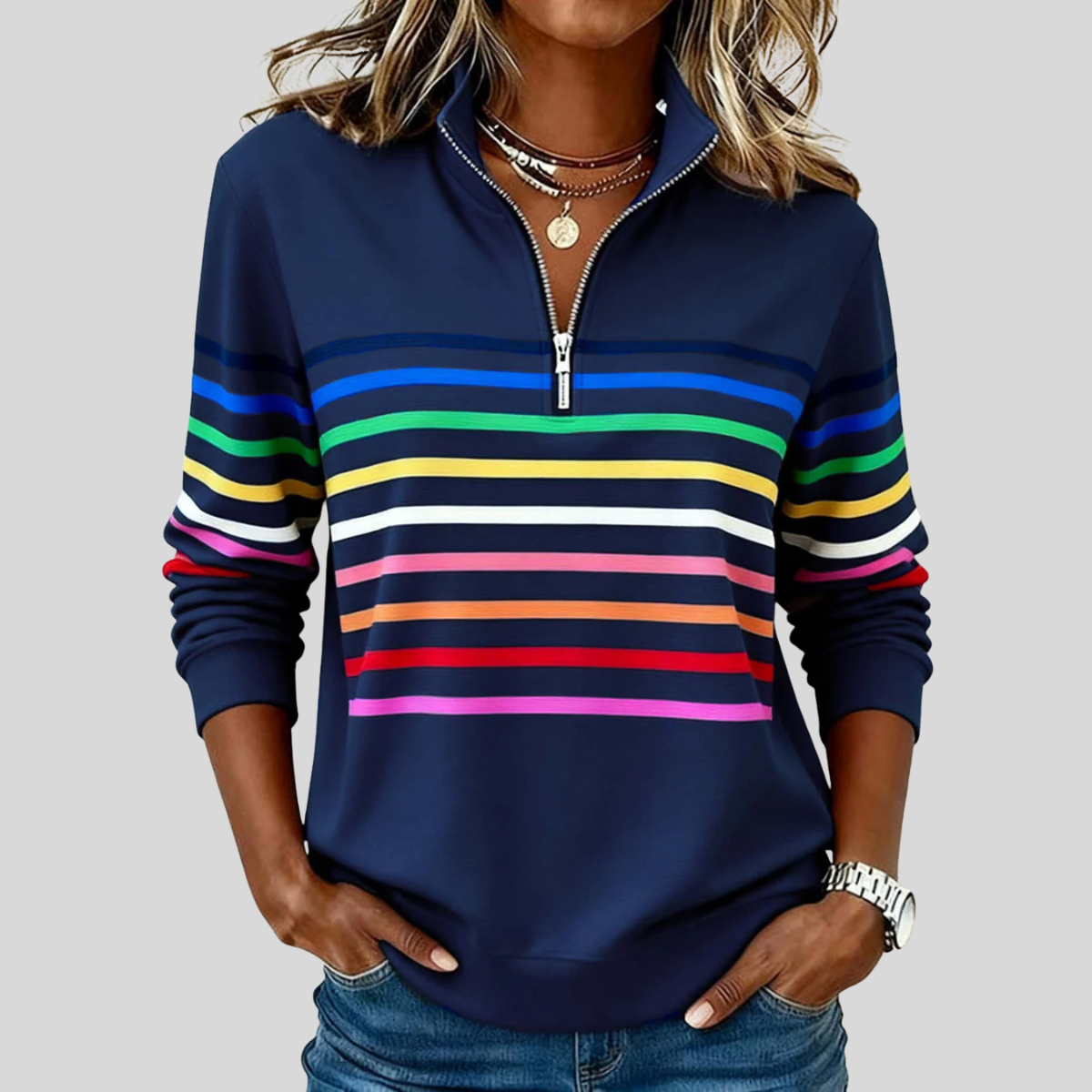 Prismette | Vibrant Striped Half-Zip Hoodie