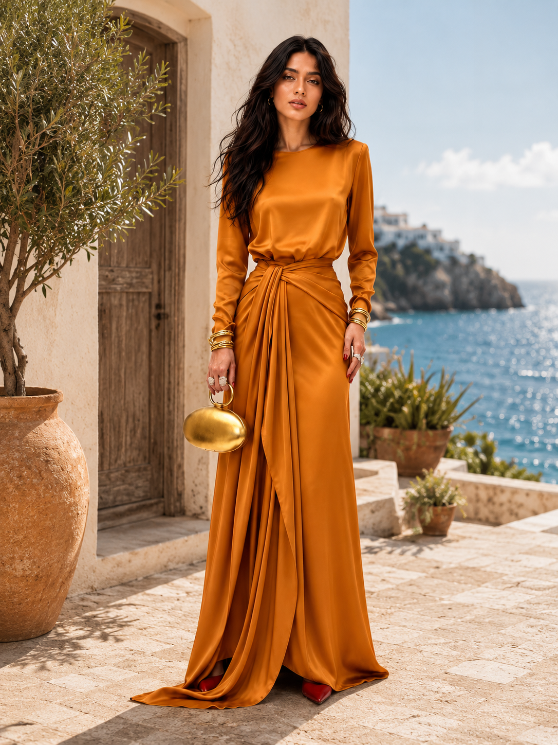 Serena™ | Draped Satin Maxi Dress