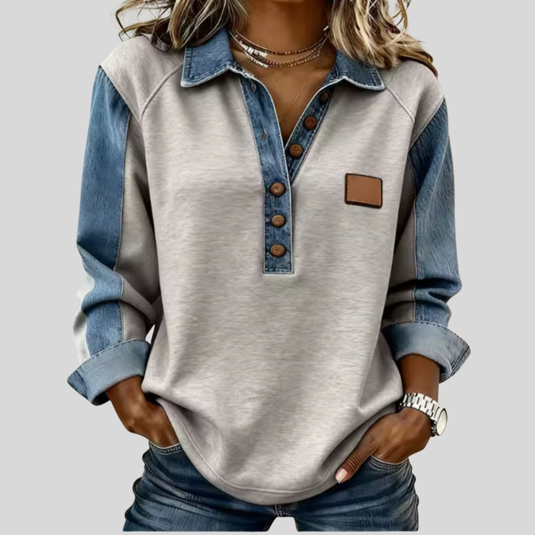 Voxanne | Denim-Collared Pullover