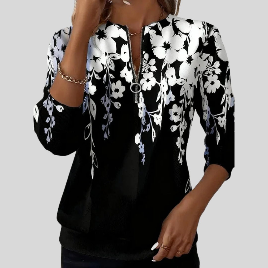 Crimson | Floral Half-Zip Hoodie