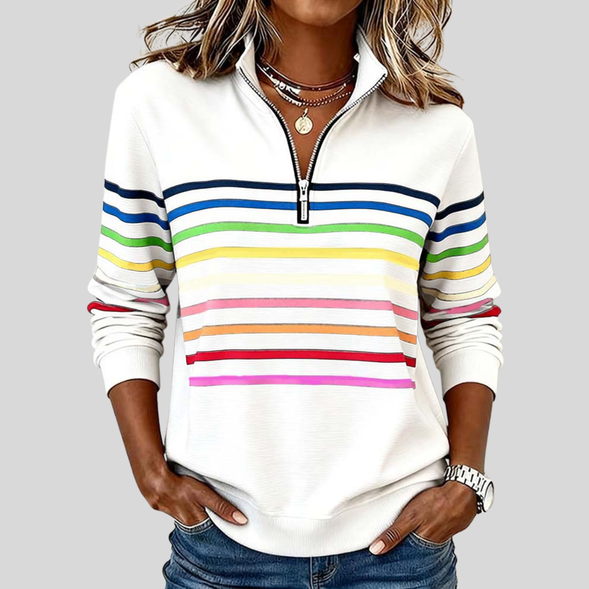 Prismette | Vibrant Striped Half-Zip Hoodie
