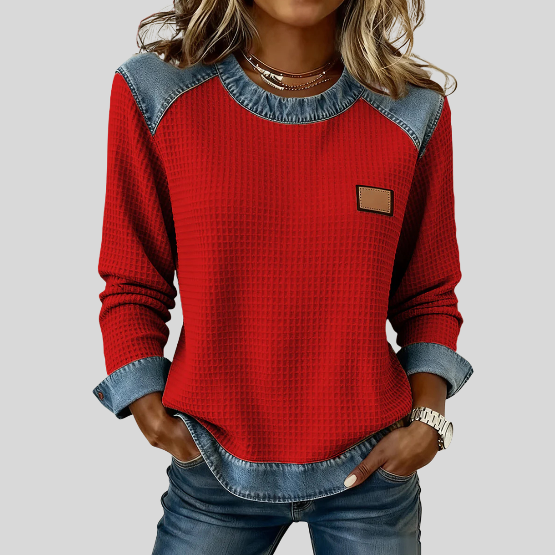 Delancine | Honeycomb Fabric Patchwork Sweatshirt
