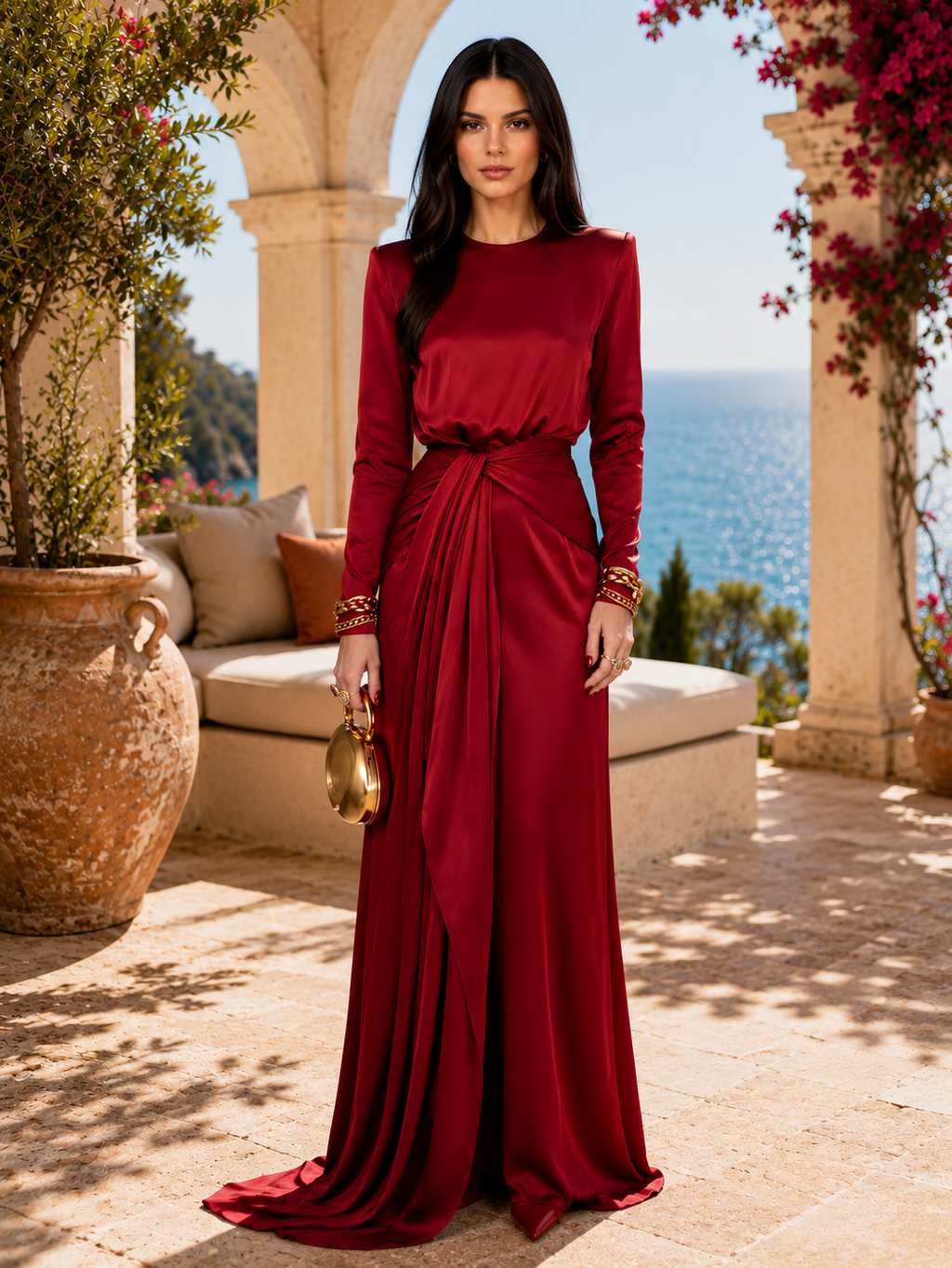 Serena™ | Draped Satin Maxi Dress