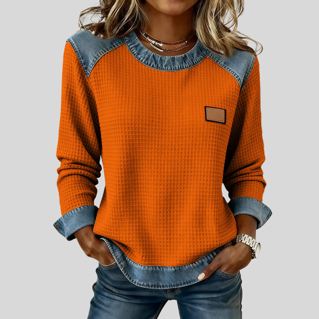 Delancine | Honeycomb Fabric Patchwork Sweatshirt