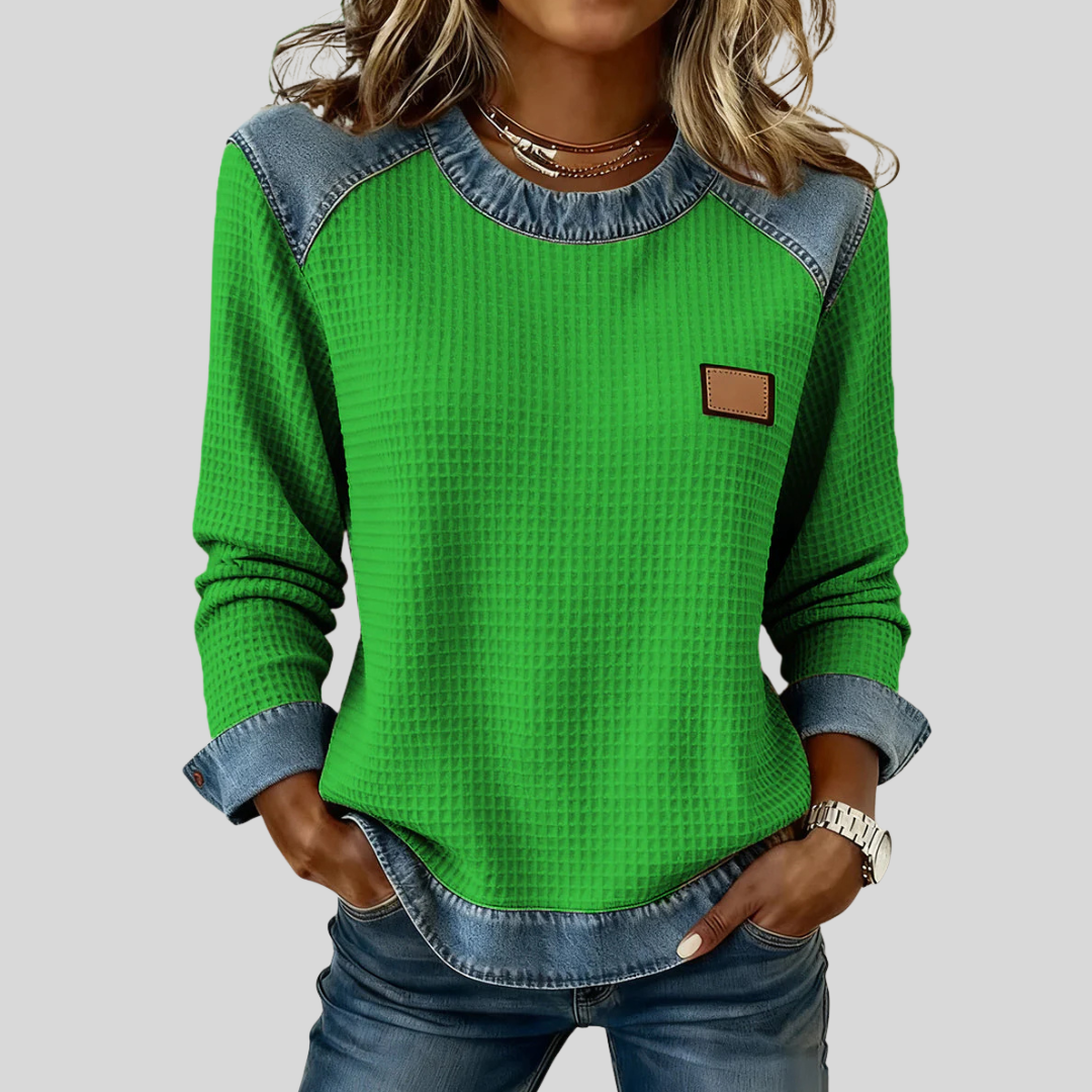 Delancine | Honeycomb Fabric Patchwork Sweatshirt