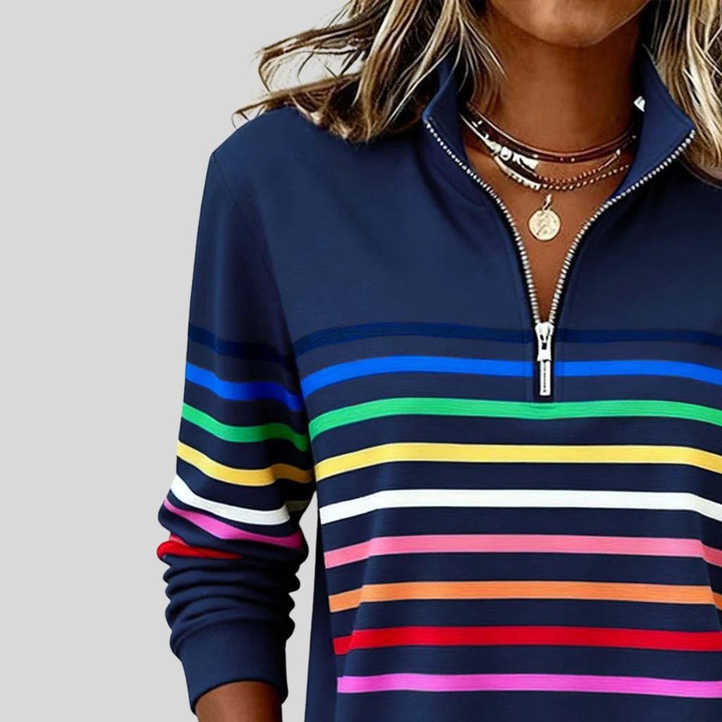 Prismette | Vibrant Striped Half-Zip Hoodie