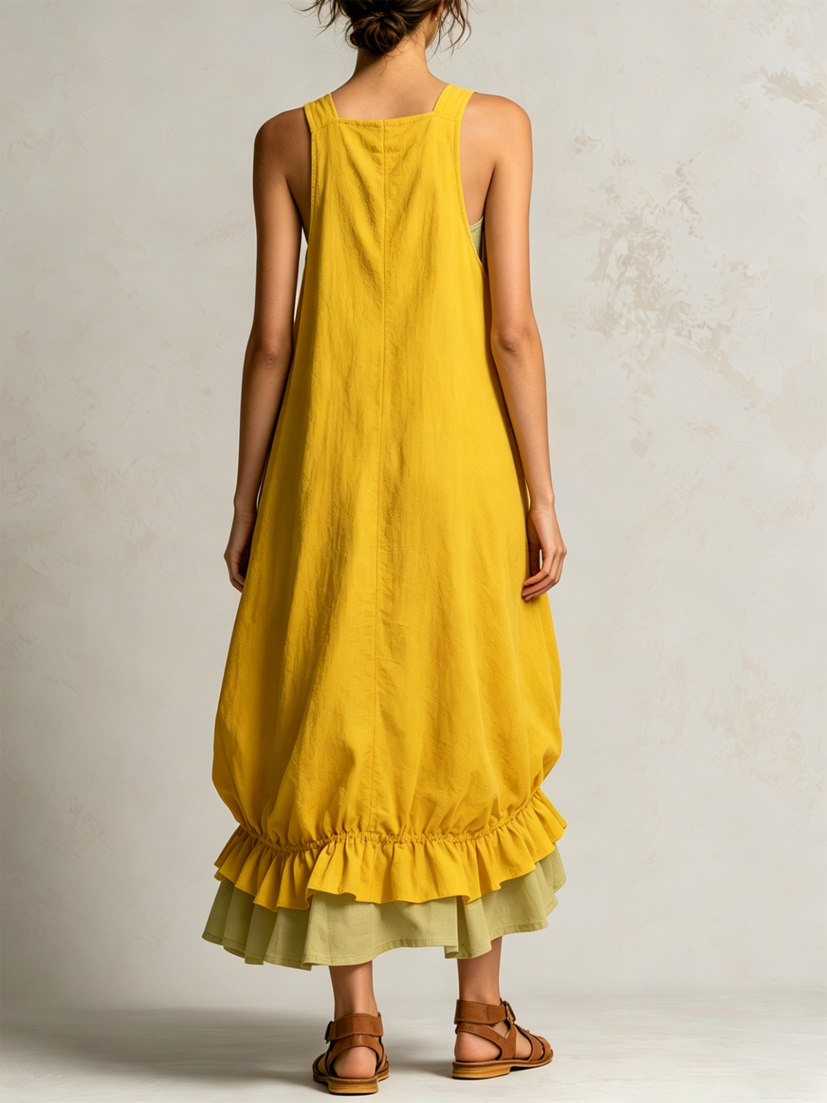 DANIELA | Sleeveless Midi Balloon Dress Featuring Spacious Pockets, Layered Design, and Ruffled Hem