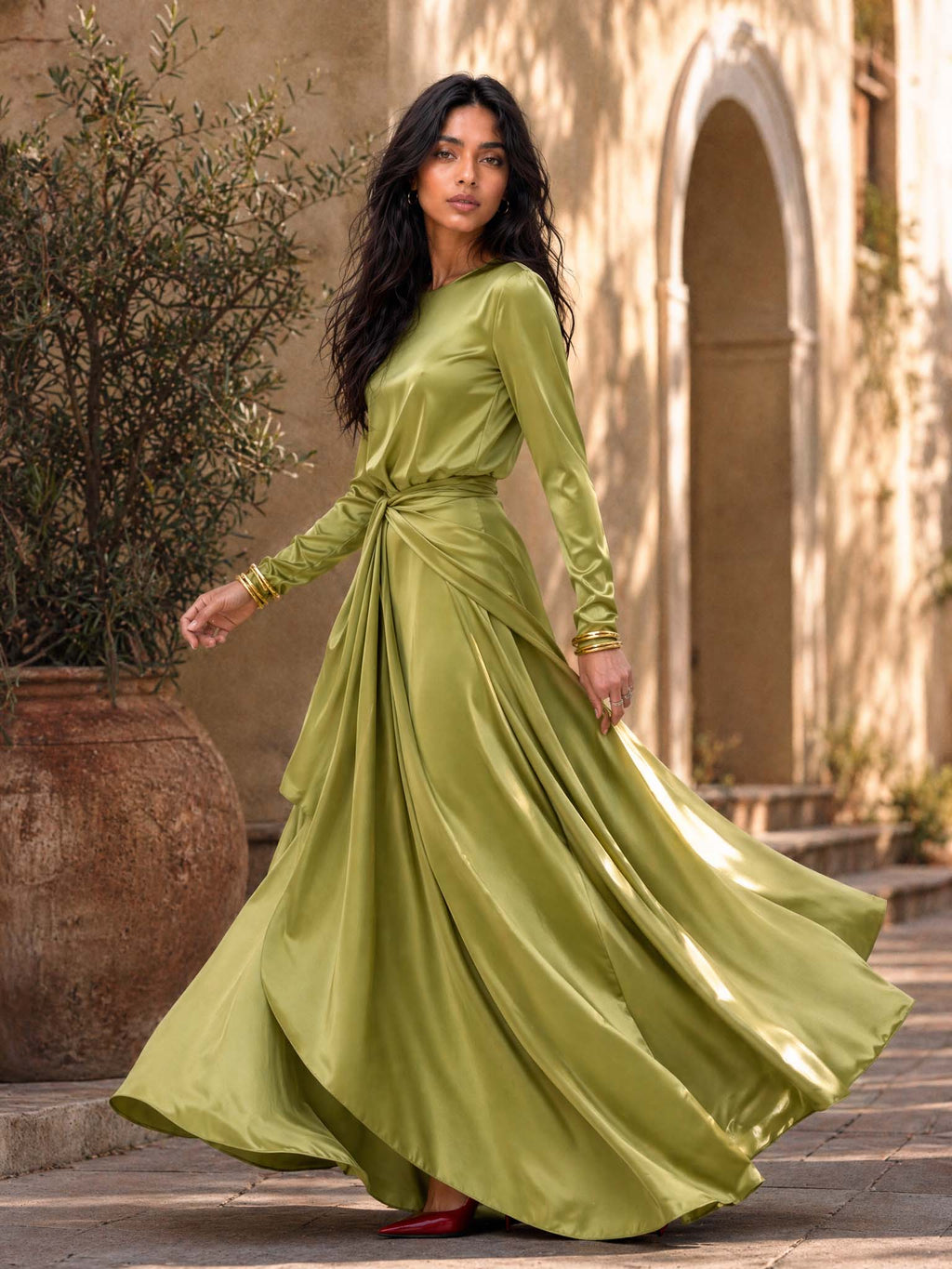 Serena™ | Draped Satin Maxi Dress
