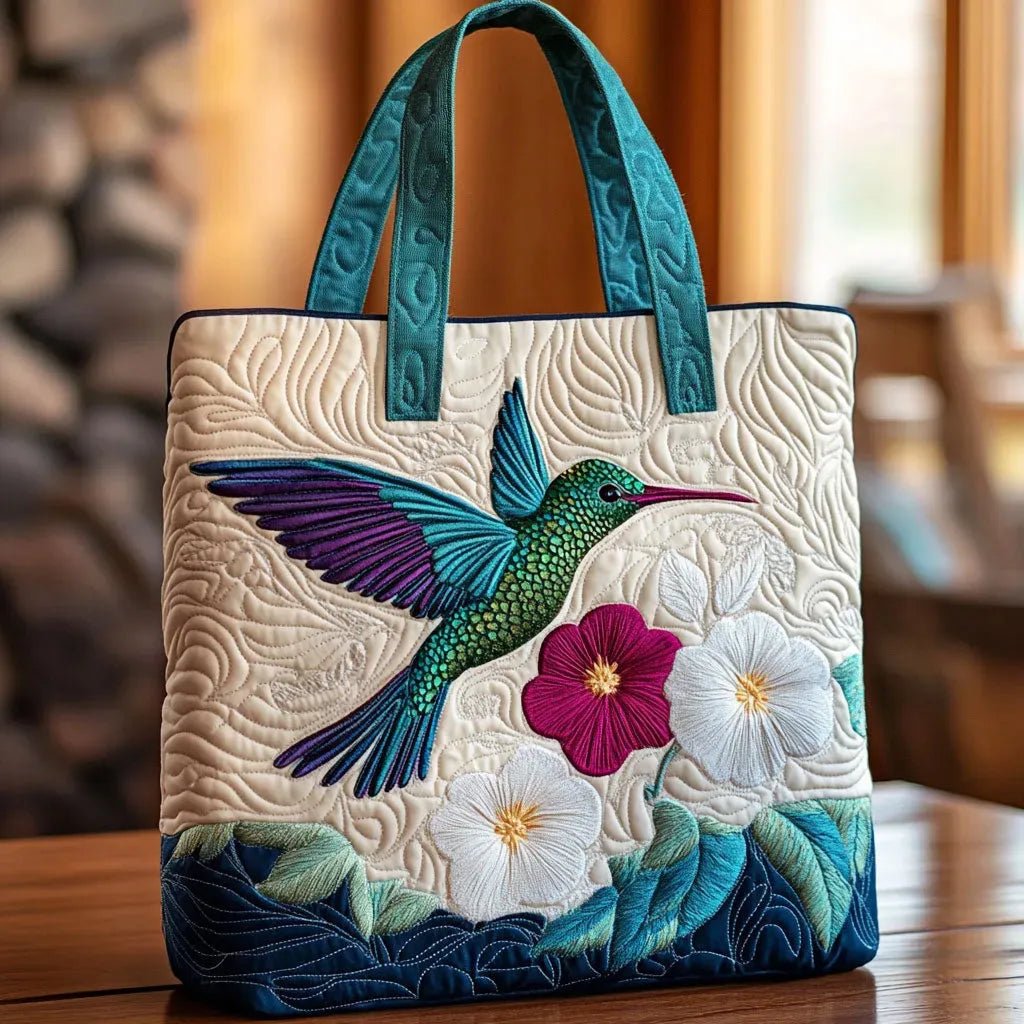 Floral Quilted Hummingbird and White Flower Bag – Two Sizes