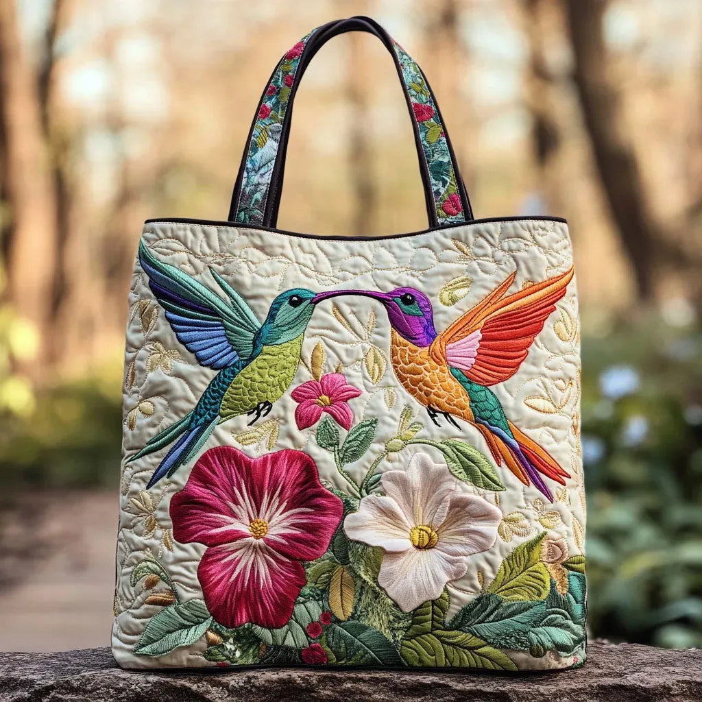Floral Quilted Hummingbird and White Flowers Bag – Two Sizes