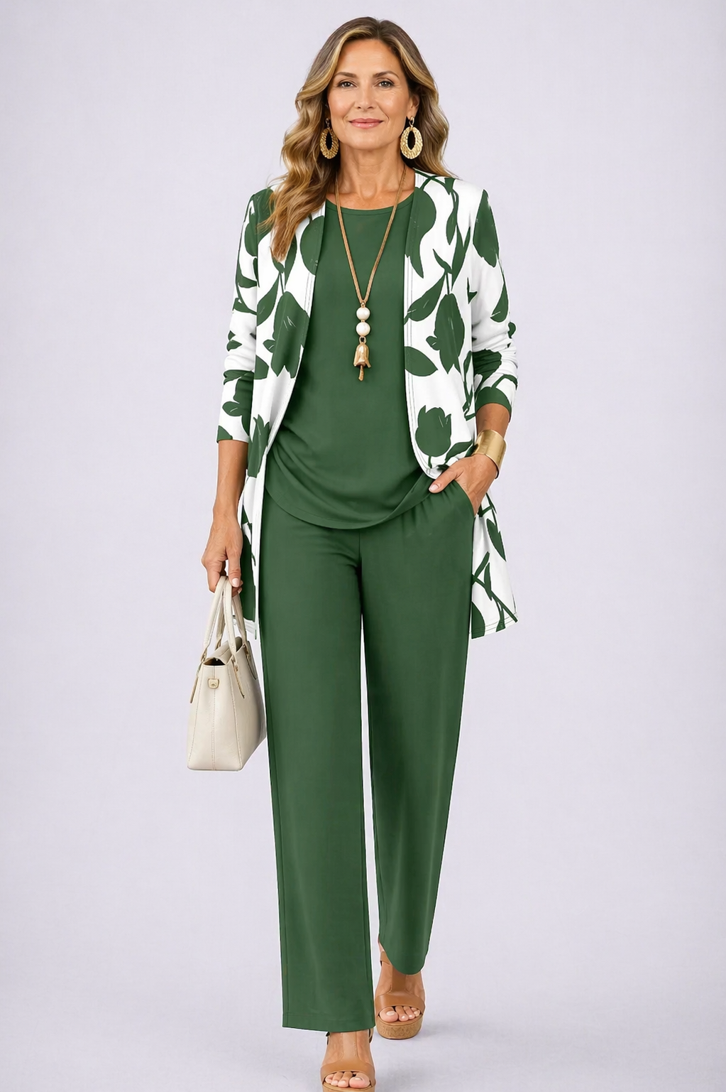 Mae three-piece co-ord set in green and white