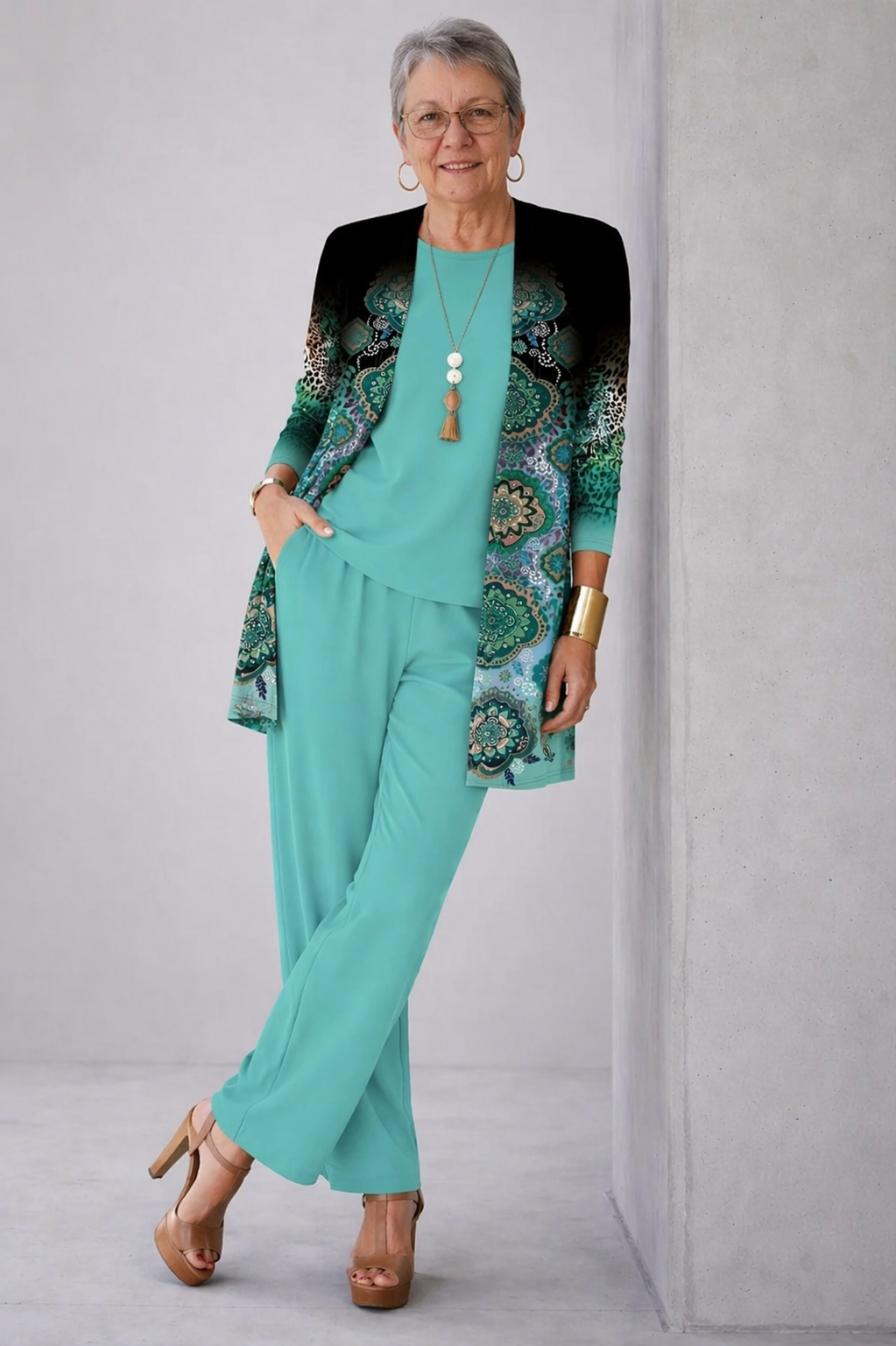 Gwen three-piece co-ord set in turquoise
