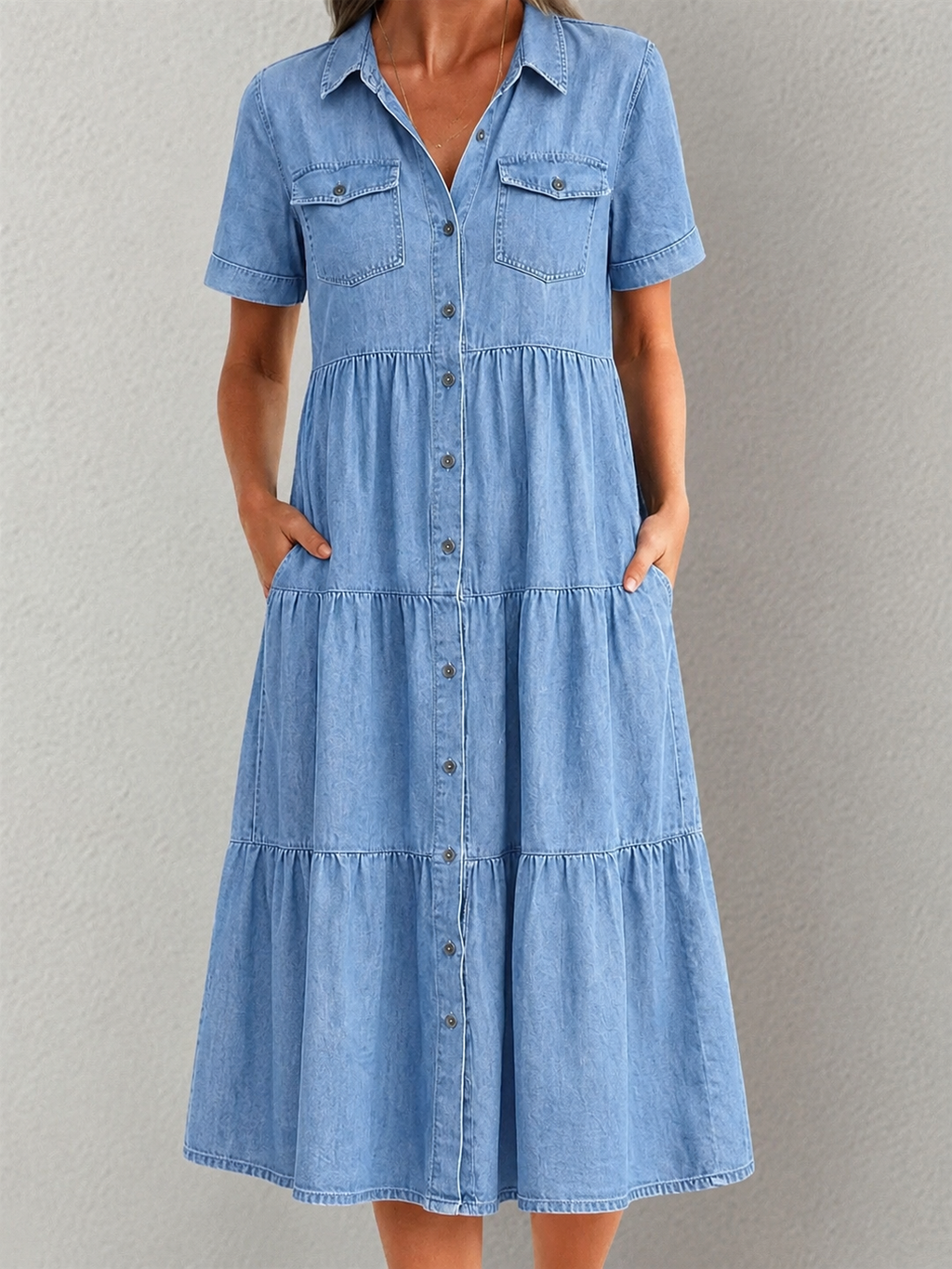 Elizabeth™ | Denim Print Midi Dress