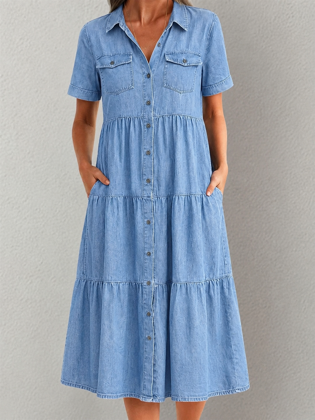 Elizabeth™ | Denim Print Midi Dress