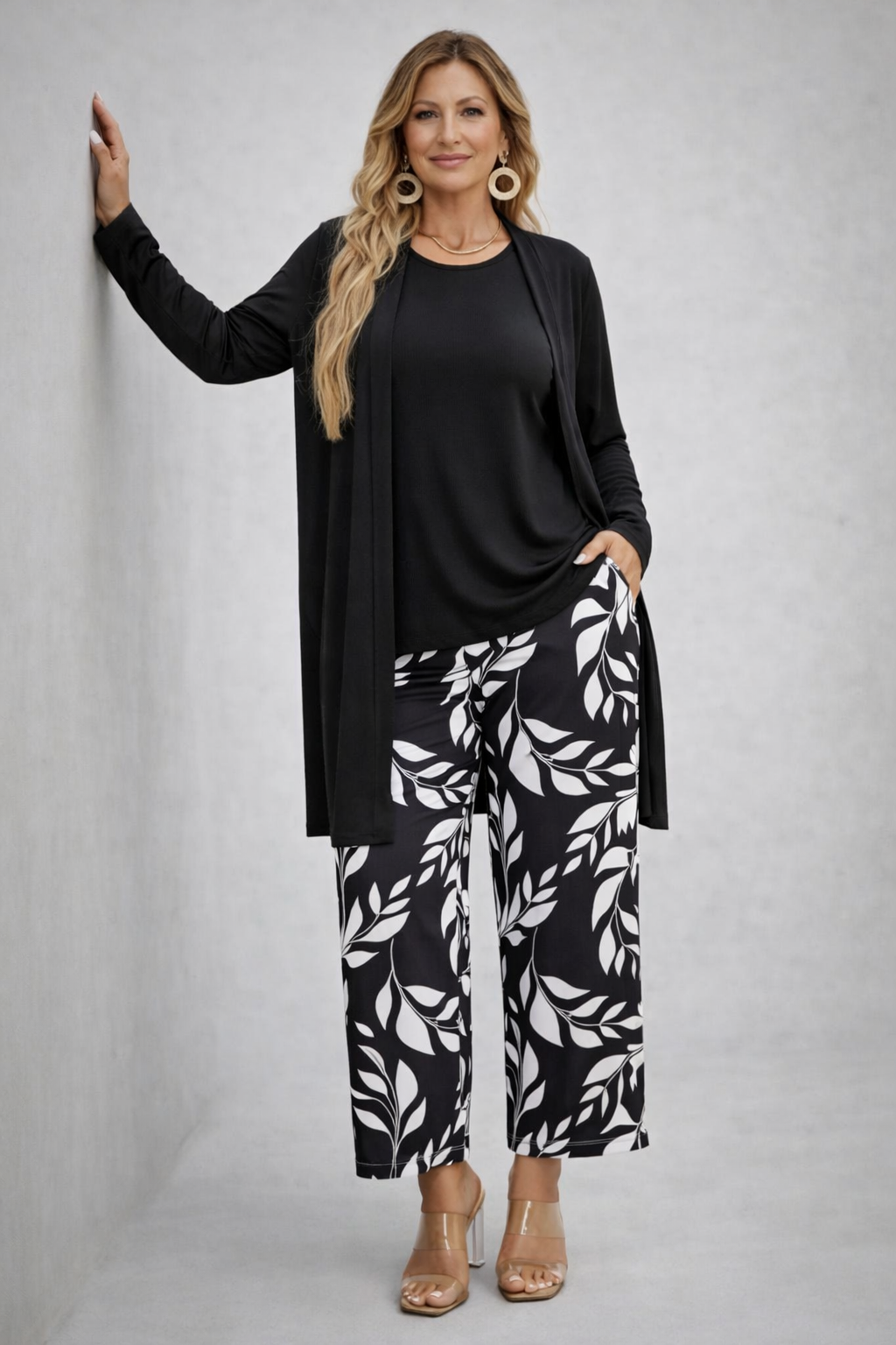 Polly three-piece co-ord set in black and white