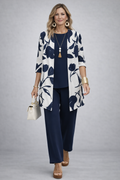 Ivana three-piece co-ord set in blue and white