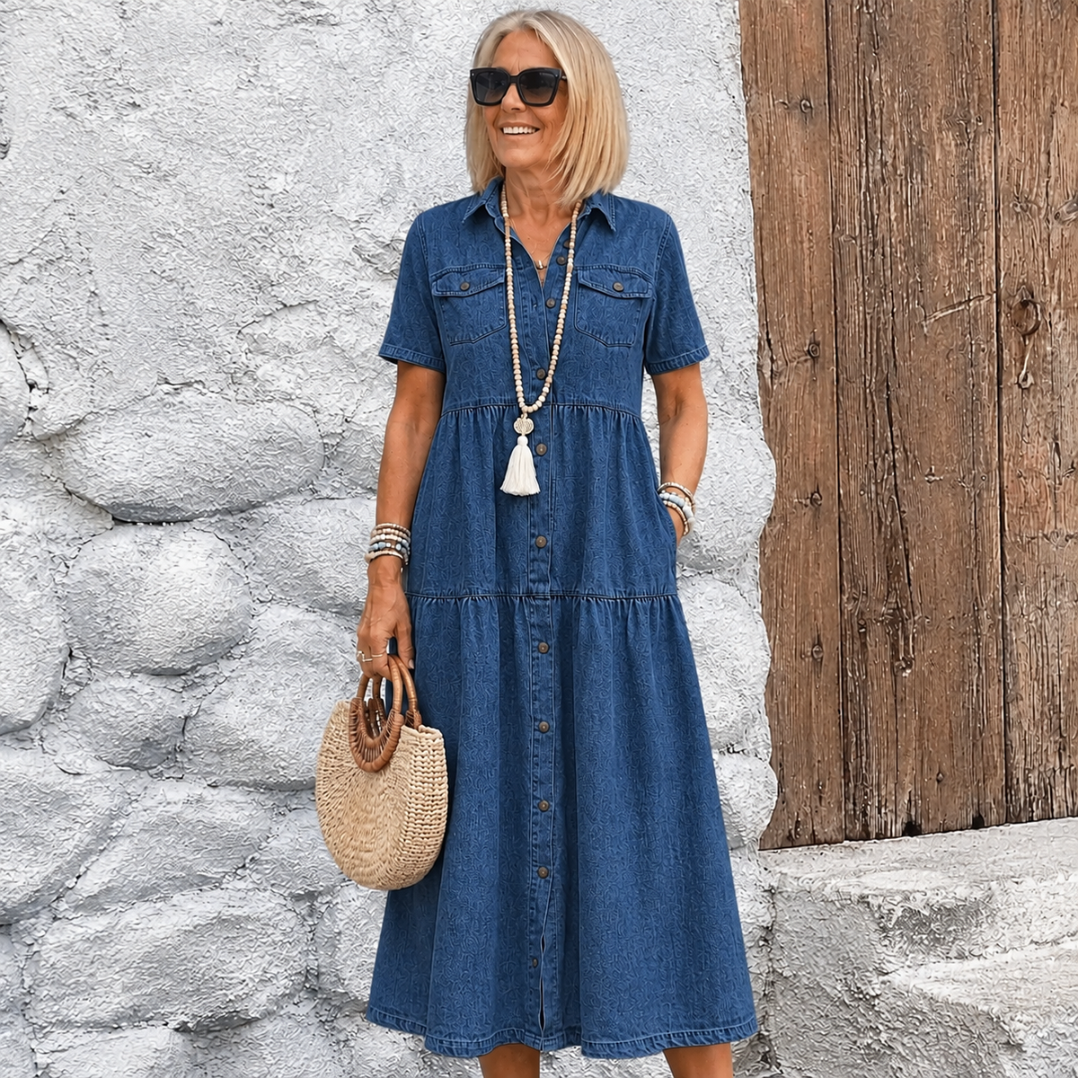 Elizabeth™ | Denim Print Midi Dress