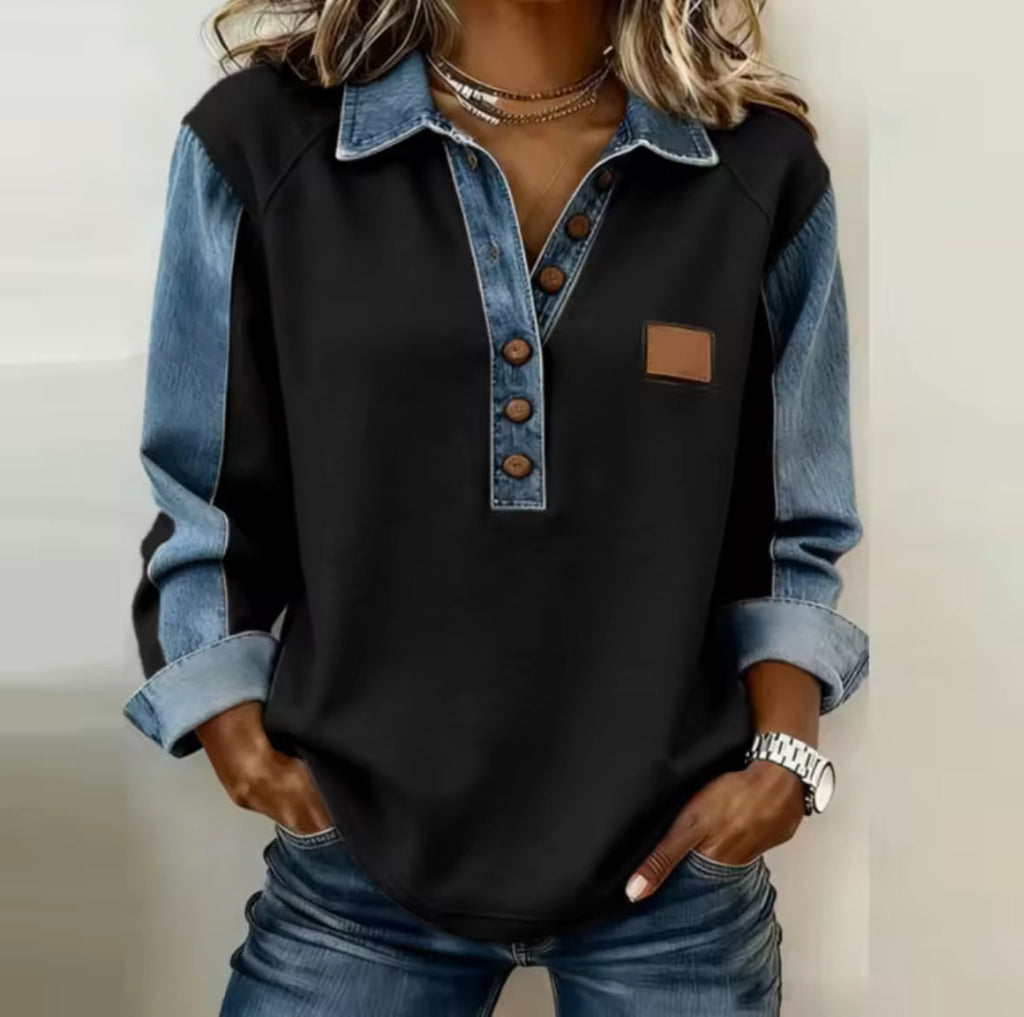 Voxanne | Denim-Collared Pullover