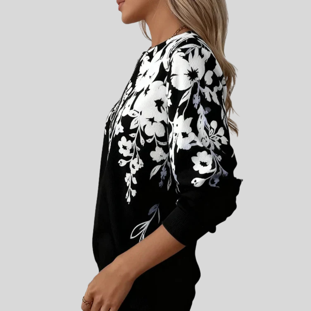 Crimson | Floral Half-Zip Hoodie