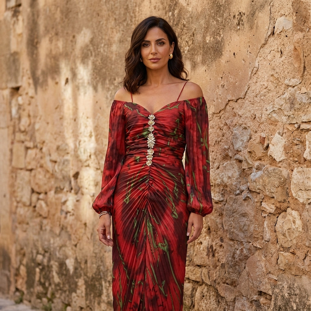 Gregoria™ | Deep V-Neck Floral Maxi Dress