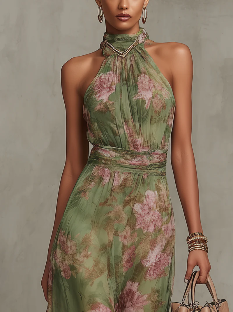 Lidia™ | Floral Halter Maxi Dress