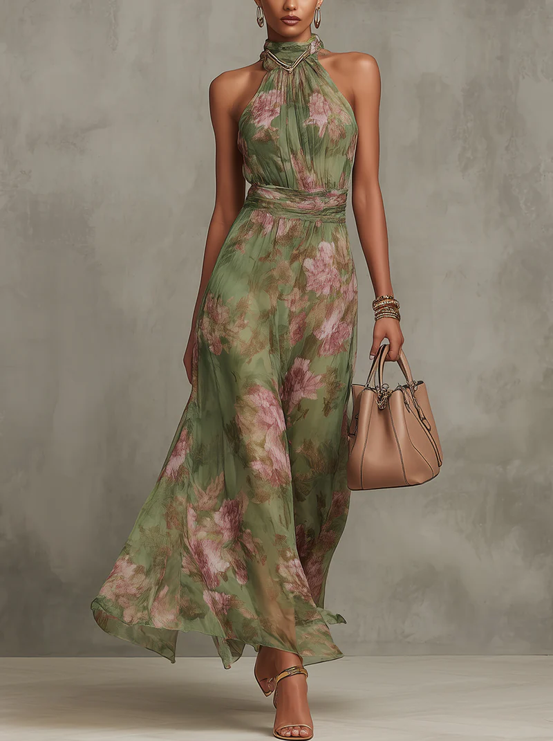 Lidia™ | Floral Halter Maxi Dress
