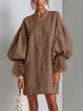 Rebecca | Zip-Front Balloon-Sleeve Mini Dress
