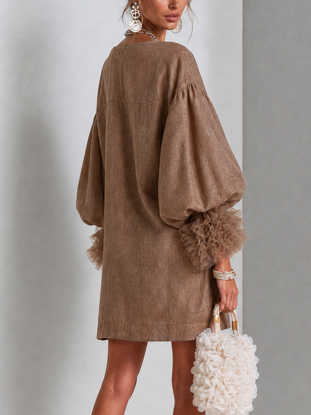 Rebecca | Zip-Front Balloon-Sleeve Mini Dress