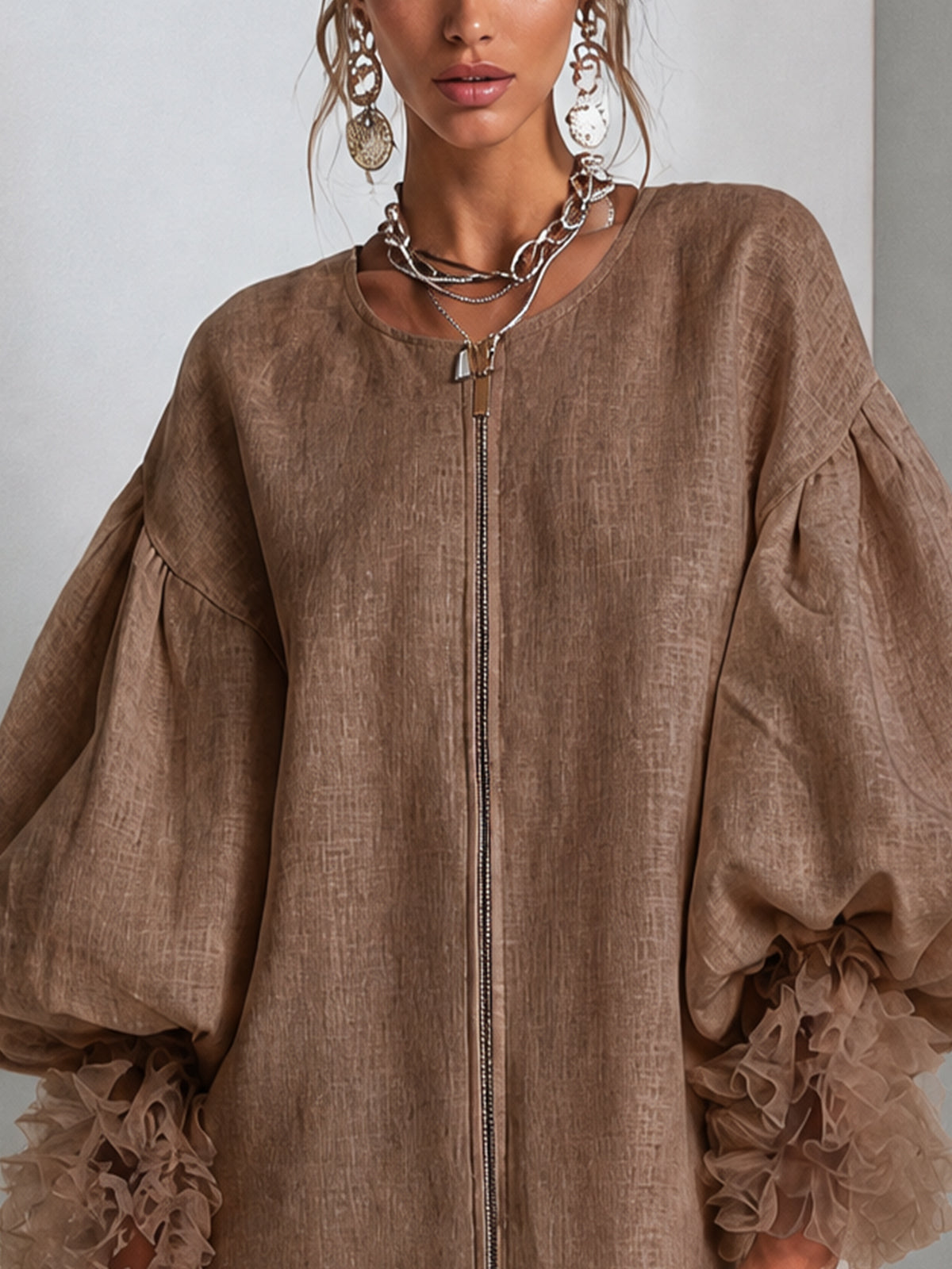 Rebecca | Zip-Front Balloon-Sleeve Mini Dress