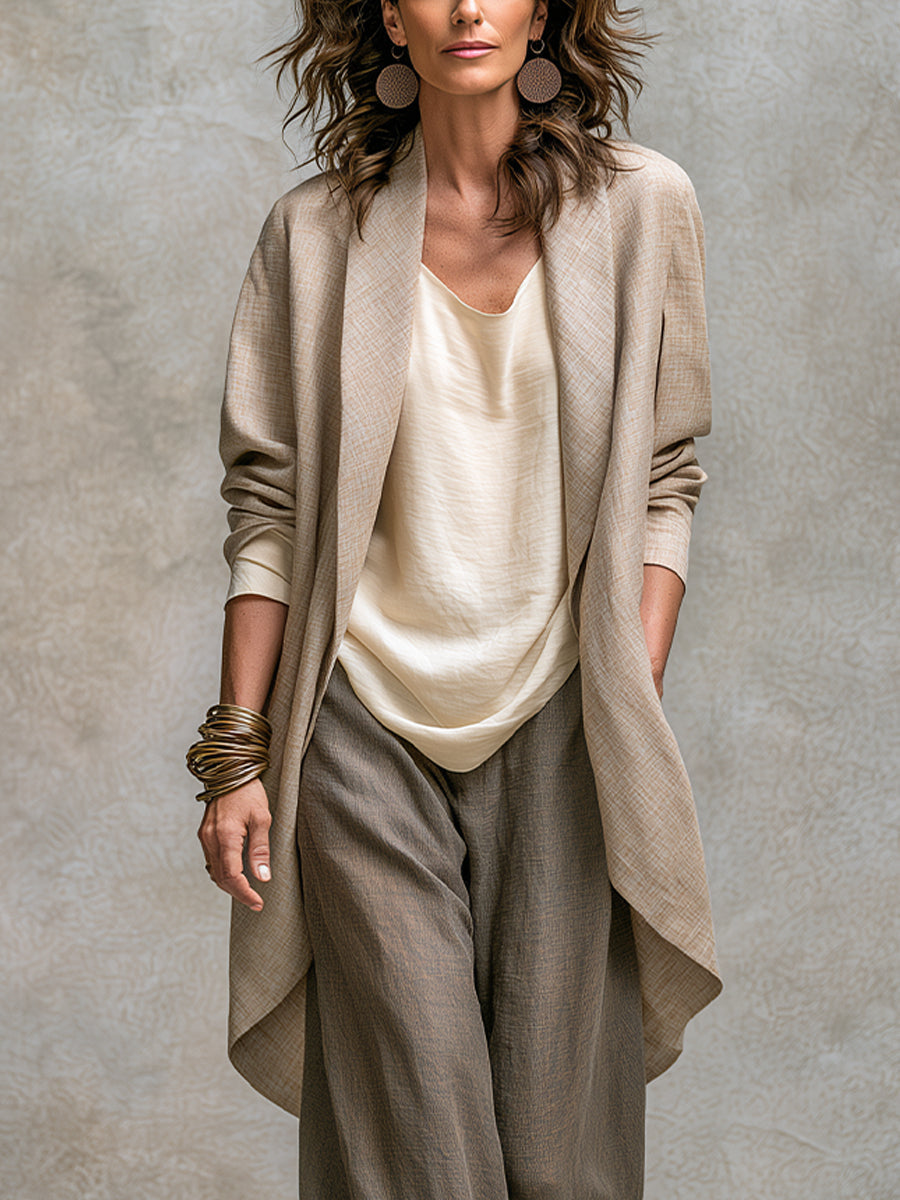 COSTANZA | Elegant Three-Piece Set in Beige and Grey with Casual Layered Style and Palazzo Trousers