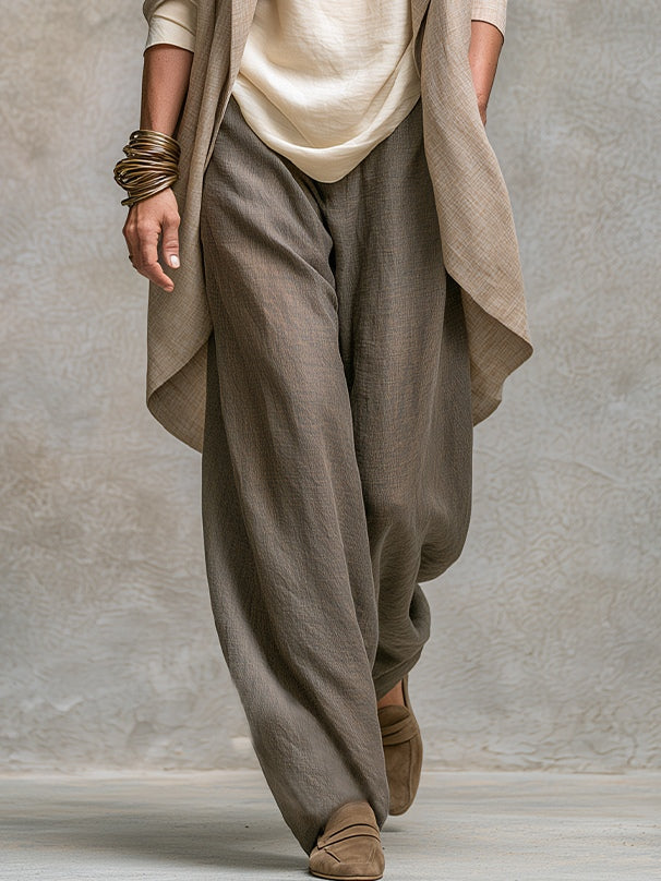 COSTANZA | Elegant Three-Piece Set in Beige and Grey with Casual Layered Style and Palazzo Trousers
