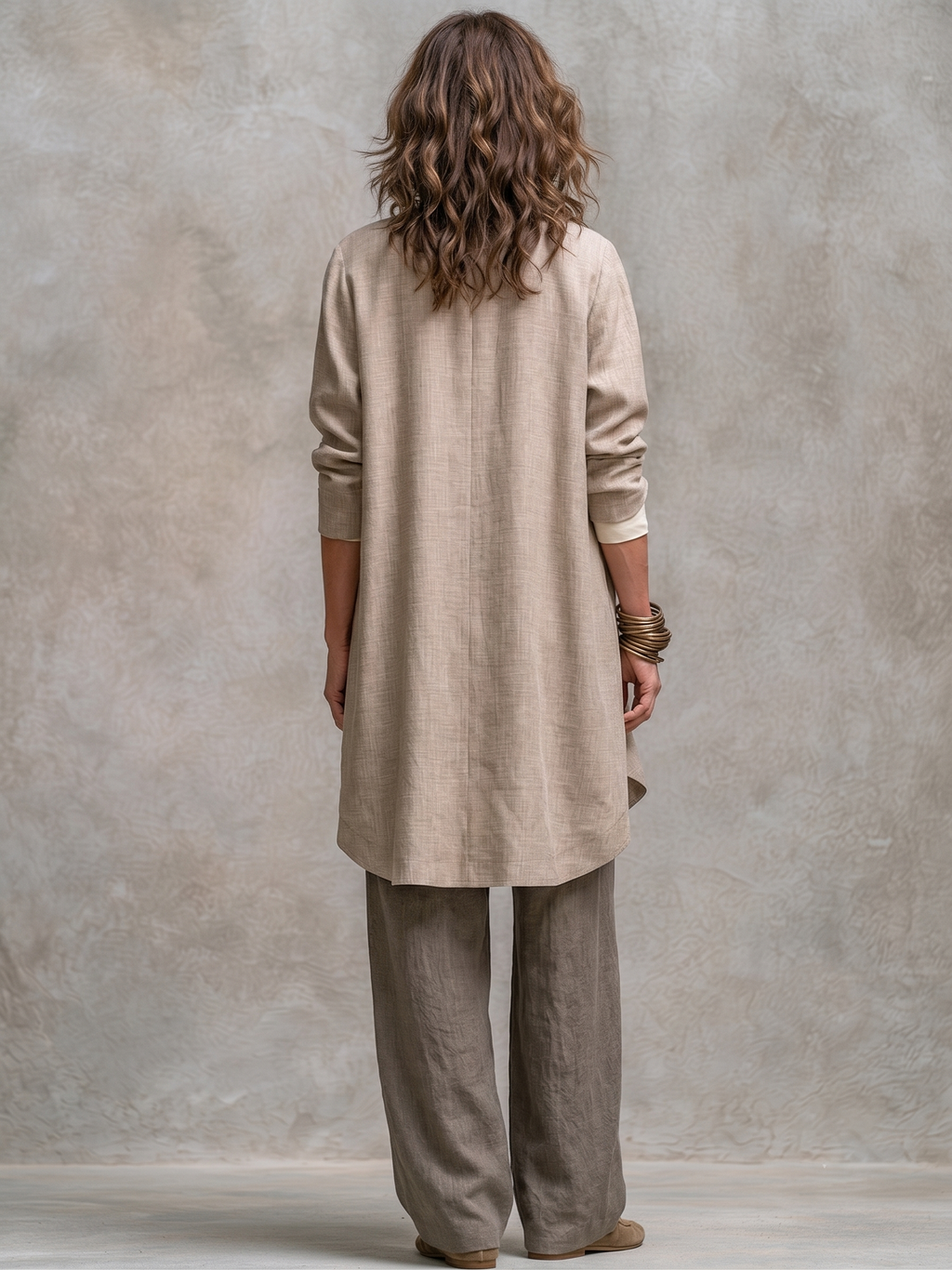 COSTANZA | Elegant Three-Piece Set in Beige and Grey with Casual Layered Style and Palazzo Trousers
