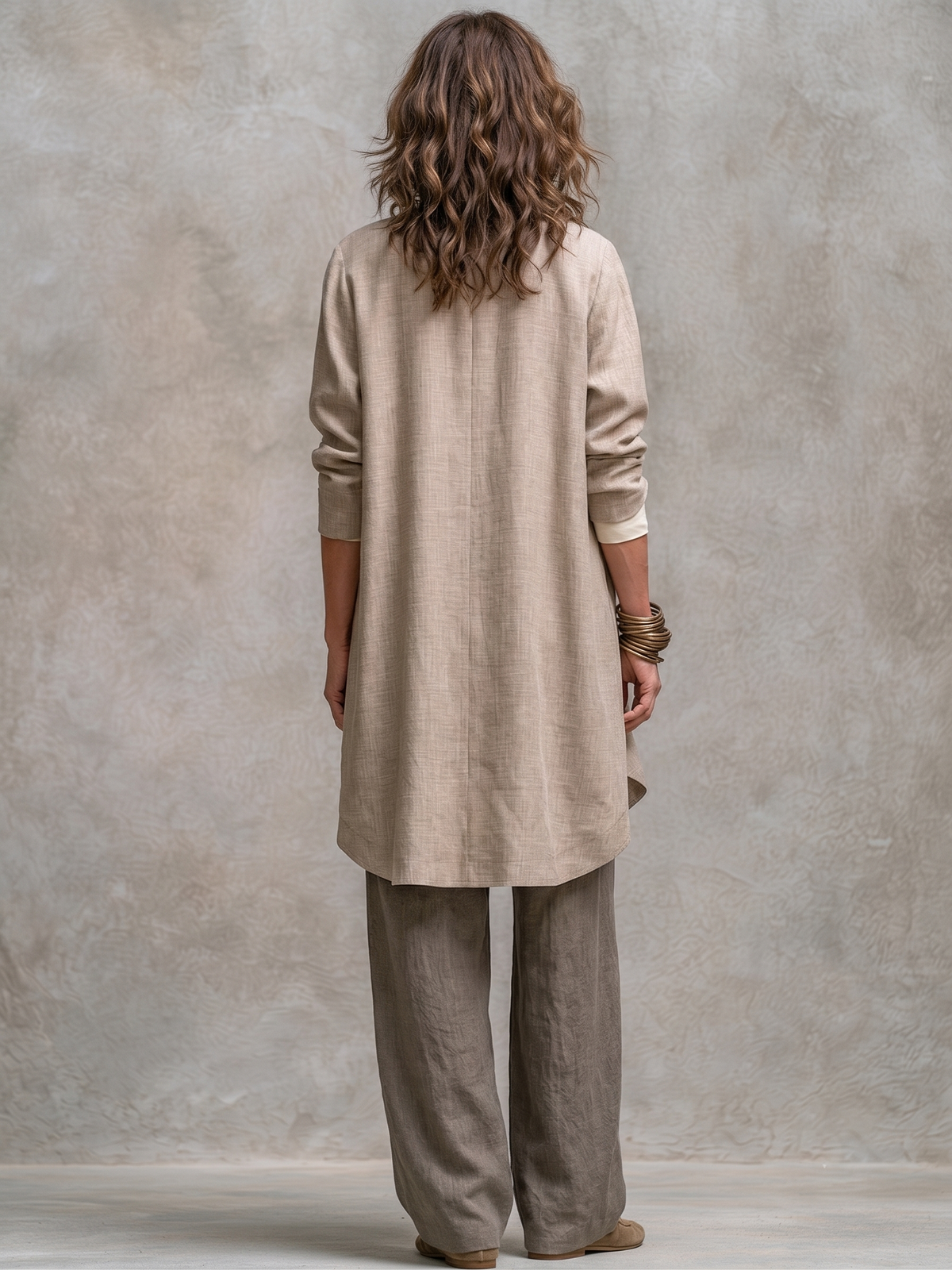 COSTANZA | Elegant Three-Piece Set in Beige and Grey with Casual Layered Style and Palazzo Trousers