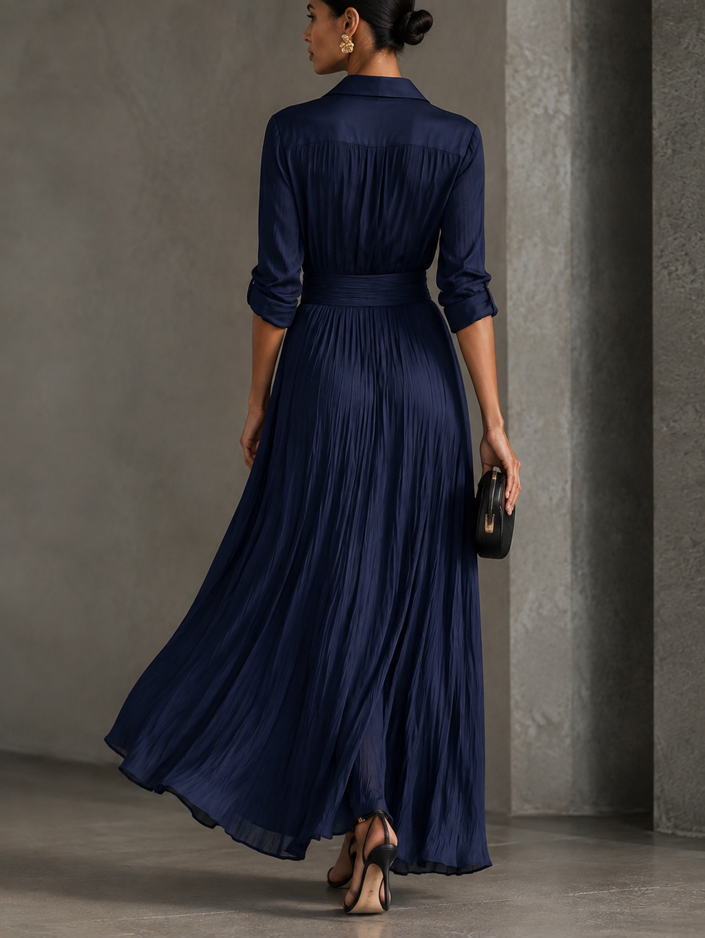 GABRIELLA | Chic Navy Blue Maxi Shirt Dress with Belt