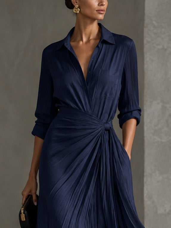 GABRIELLA | Chic Navy Blue Maxi Shirt Dress with Belt