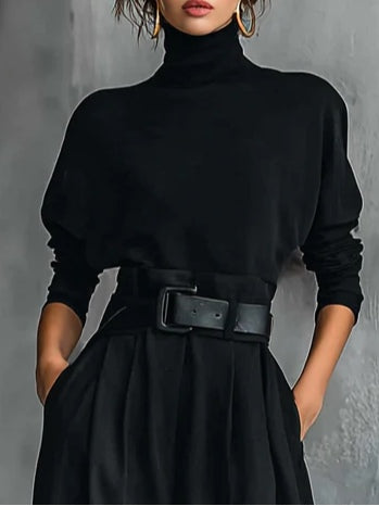 GINEVRA | Black High Neck Top with Straight-Leg Trousers