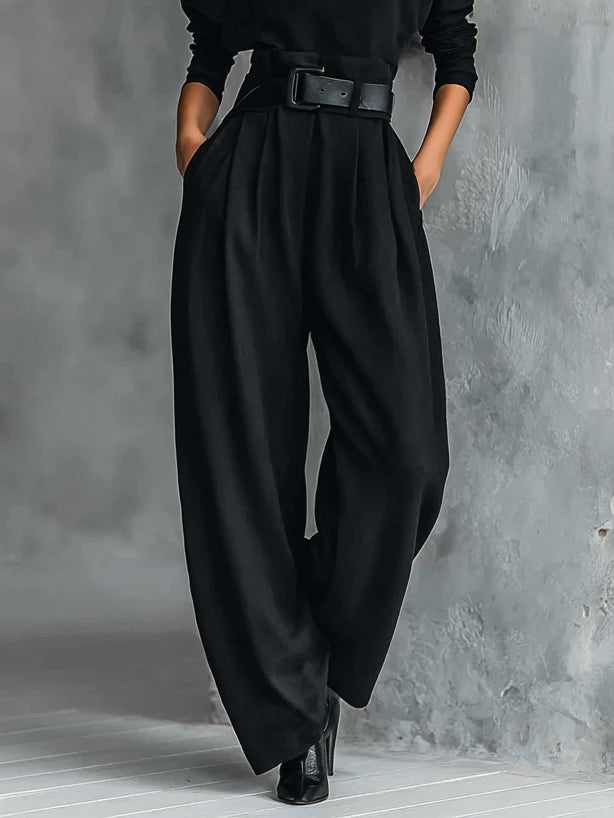 GINEVRA | Black High Neck Top with Straight-Leg Trousers