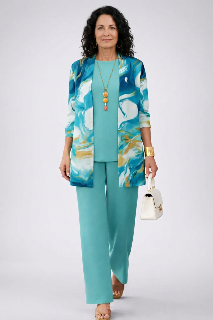 Len three-piece co-ord set in turquoise