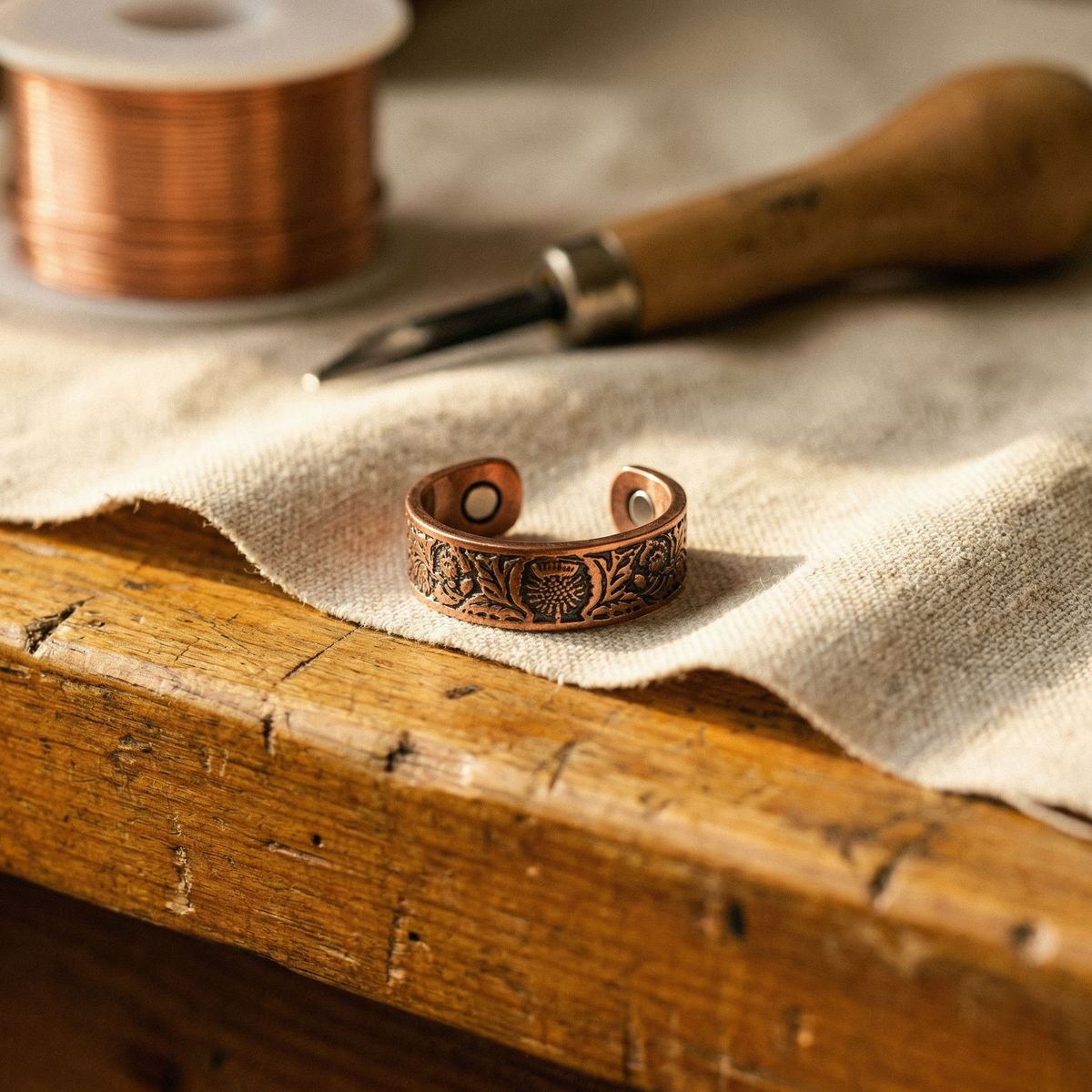 Obsidian Copper Ring