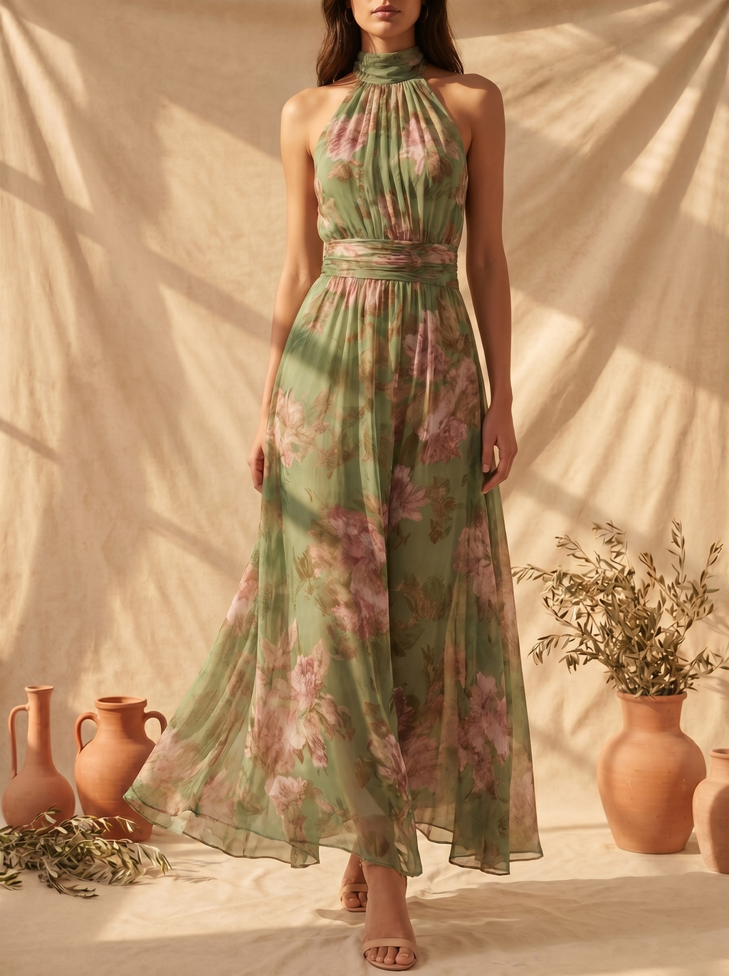 Lidia™ | Floral Halter Maxi Dress