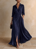 GABRIELLA | Chic Navy Blue Maxi Shirt Dress with Belt