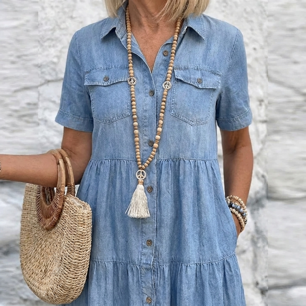 Elizabeth™ | Denim Print Midi Dress