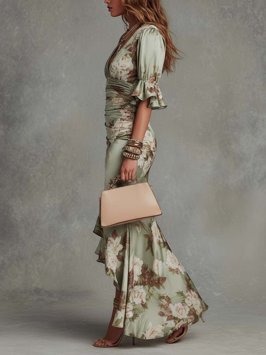 Léocadie | Ruffled Maxi Satin Dress