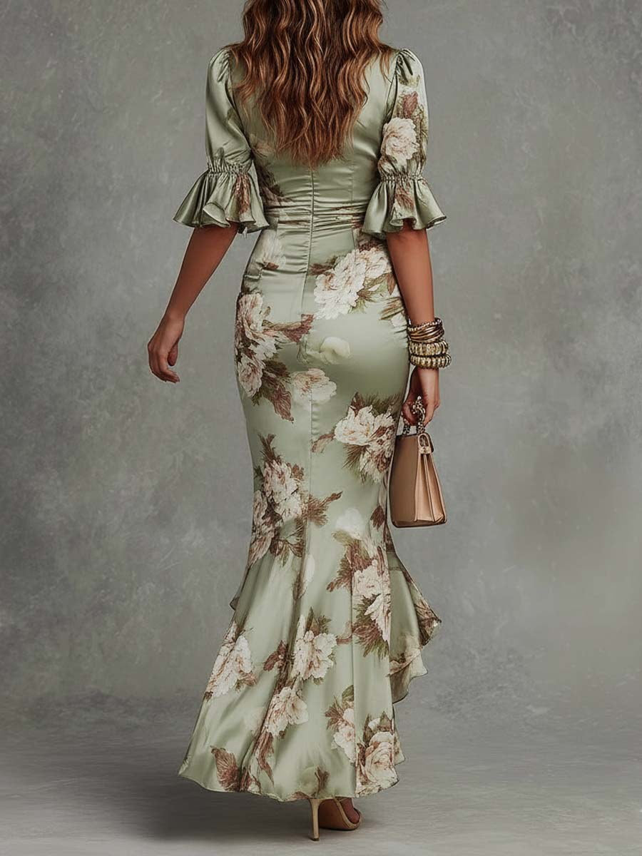 Léocadie | Ruffled Maxi Satin Dress