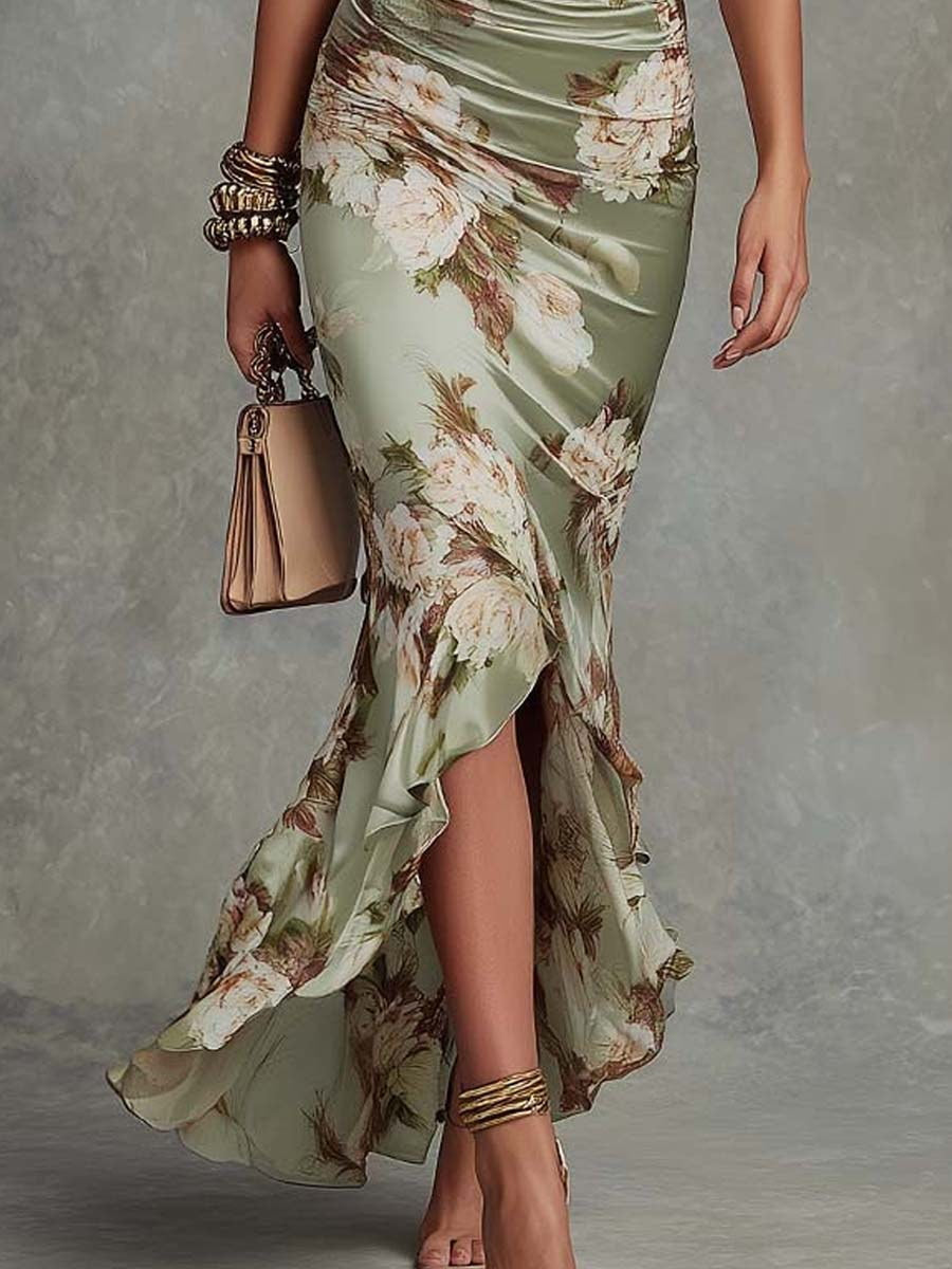 Léocadie | Ruffled Maxi Satin Dress
