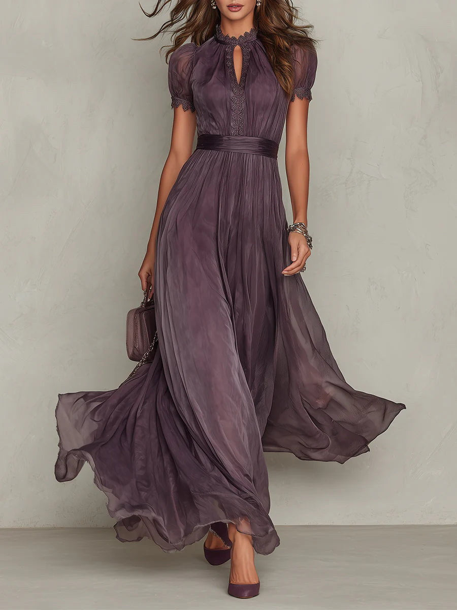 Myriam | Elegant Lace-Trimmed Long Chiffon Dress