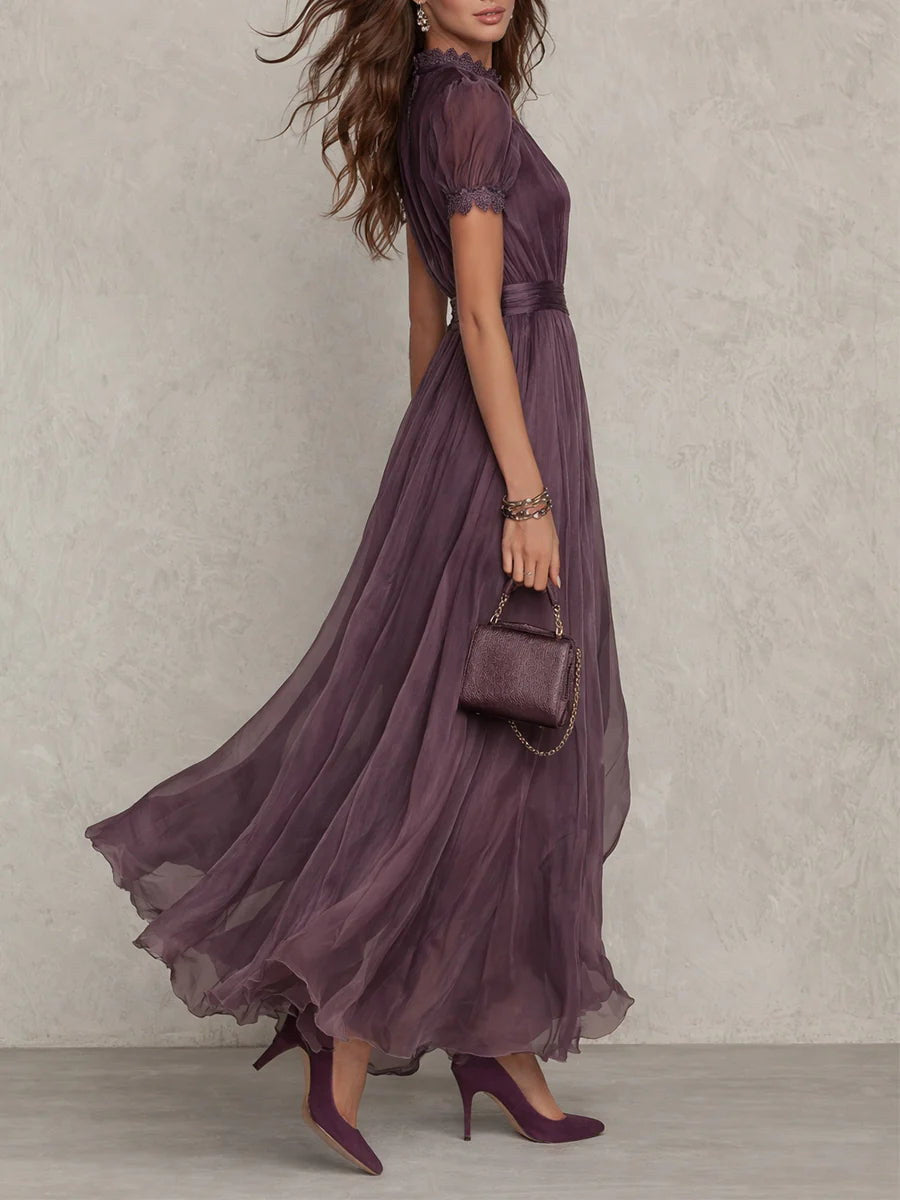 Myriam | Elegant Lace-Trimmed Long Chiffon Dress